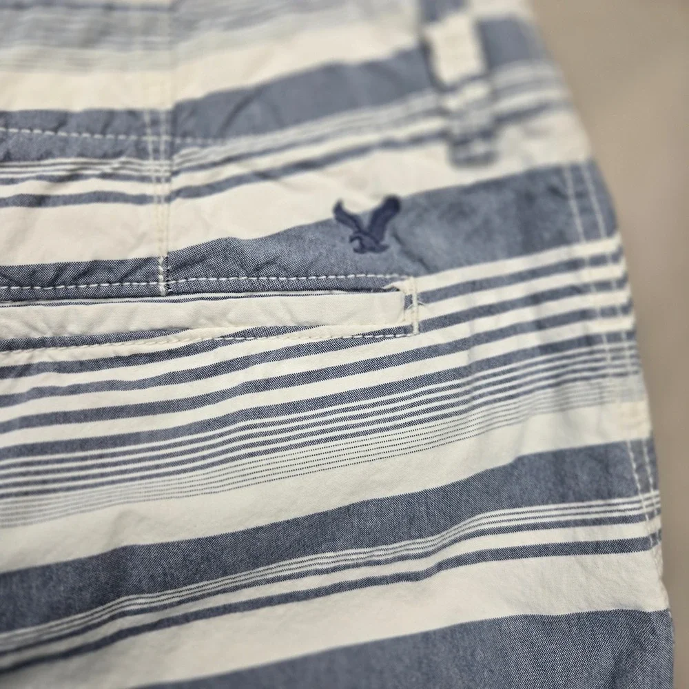 American Eagle Classic Shorts Mens‎ 33 Blue White Striped Cotton Flat Front 9